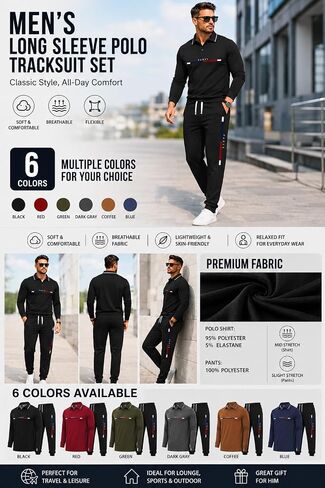 Men's Spring/Summer Thin Paris Letter-Print Long-sleeve Polo Shirt Sweatpants 2-piece Set Fashionable Casual Vacation Sports in Kuwait