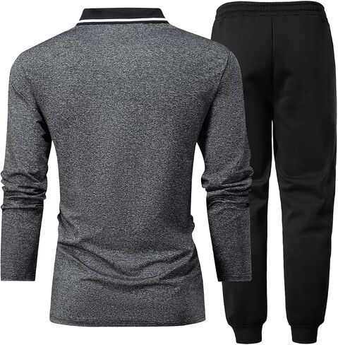 Men's Spring/Summer Thin Paris Letter-Print Long-sleeve Polo Shirt Sweatpants 2-piece Set Fashionable Casual Vacation Sports in Kuwait