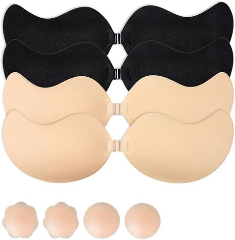 4-Pack Cleavage Bra, Push Up Sticky Bra Set – Strapless Backless Invisible Adhesive Bras for Women in Kuwait