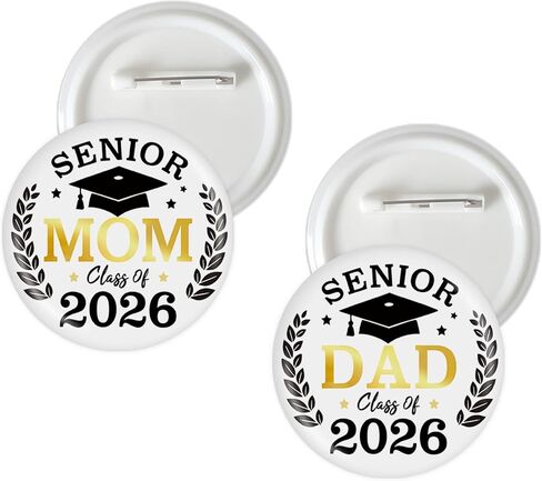 2 Pcs Senior Mom Dad Button Pins, Senior 2026 Badge Pins, Class of 2026 Stain Brooch Button for High School Graduation Party Supplies Favors in Kuwait