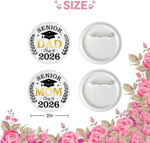 2 Pcs Senior Mom Dad Button Pins, Senior 2026 Badge Pins, Class of 2026 Stain Brooch Button for High School Graduation Party Supplies Favors in Kuwait