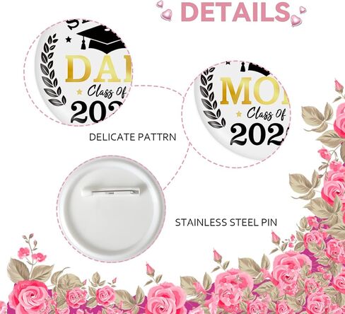 2 Pcs Senior Mom Dad Button Pins, Senior 2026 Badge Pins, Class of 2026 Stain Brooch Button for High School Graduation Party Supplies Favors in Kuwait