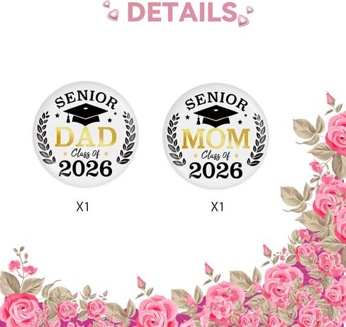 2 Pcs Senior Mom Dad Button Pins, Senior 2026 Badge Pins, Class of 2026 Stain Brooch Button for High School Graduation Party Supplies Favors in Kuwait