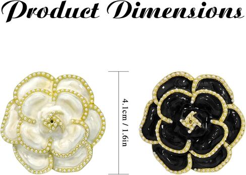 2Pcs Camellia Flower Brooch Pins,with 12Pcs Women's Gold Paperclips Elegant Faux Pearls Fashion Petal Pearl Elegant Exquisite Brooches Pins Set Decoration for Hats Scarf Tie Wreath Garments in Kuwait