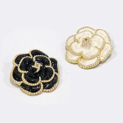 2Pcs Camellia Flower Brooch Pins,with 12Pcs Women's Gold Paperclips Elegant Faux Pearls Fashion Petal Pearl Elegant Exquisite Brooches Pins Set Decoration for Hats Scarf Tie Wreath Garments in Kuwait