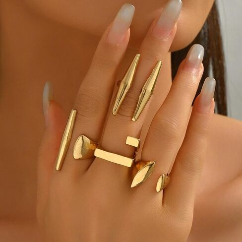 4Pcs Gold Chunky Open Metal Knuckle Rings Set for Women, Y2k Stackable Geometric Joint Rings Minimalist Alt Statement Jewelry Punk Concert Party in Saudi Arabia