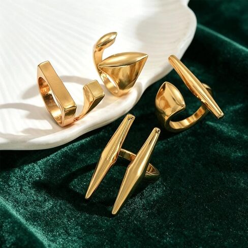 4Pcs Gold Chunky Open Metal Knuckle Rings Set for Women, Y2k Stackable Geometric Joint Rings Minimalist Alt Statement Jewelry Punk Concert Party in Saudi Arabia
