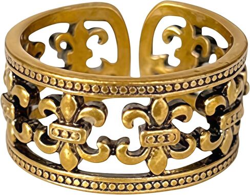 Vintage Gold Floral Open Ring for Women, Adjustable Bohemian Cuff Ring Elegant Fleur-de-Lis Pattern Design Retro Statement Jewelry in Saudi Arabia