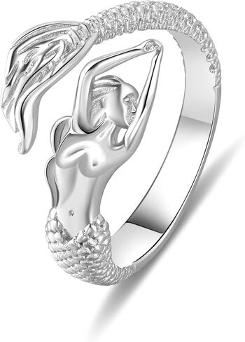 Mermaid Adjustable Ring - 925 Sterling Silver Fairytale Little Mermaid Open Wrap Rings for Women in Saudi Arabia