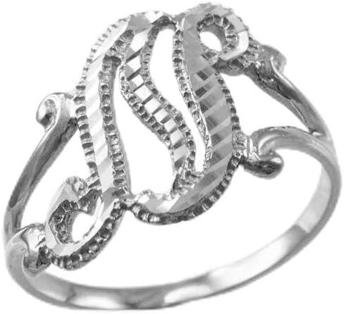LA BLINGZ Sparkle-Cut Letter Initial Script Ring In Sterling Silver in Saudi Arabia