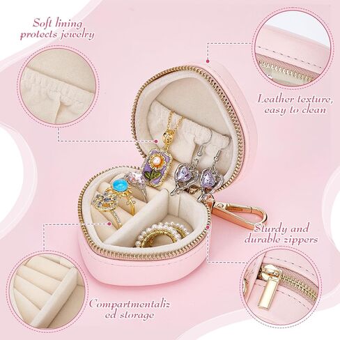 3Pcs Heart Shape Mini Travel Jewelry Case, Mini Jewelry Ring Case Holder Keychain 3 Color Portable Zipper Clutch Organizer for Women Necklaces Rings Earrings Bracelets in Saudi Arabia
