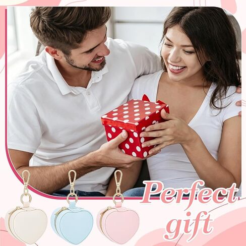 3Pcs Heart Shape Mini Travel Jewelry Case, Mini Jewelry Ring Case Holder Keychain 3 Color Portable Zipper Clutch Organizer for Women Necklaces Rings Earrings Bracelets in Saudi Arabia