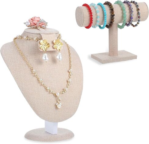 2 Pcs Jewelry Display Set Necklace Mannequin Bust T Bar Bracelet Holder for Earring Necklace Ring Display in Saudi Arabia