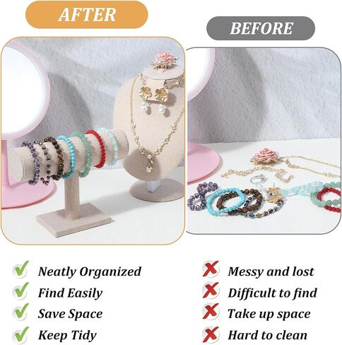 2 Pcs Jewelry Display Set Necklace Mannequin Bust T Bar Bracelet Holder for Earring Necklace Ring Display in Saudi Arabia
