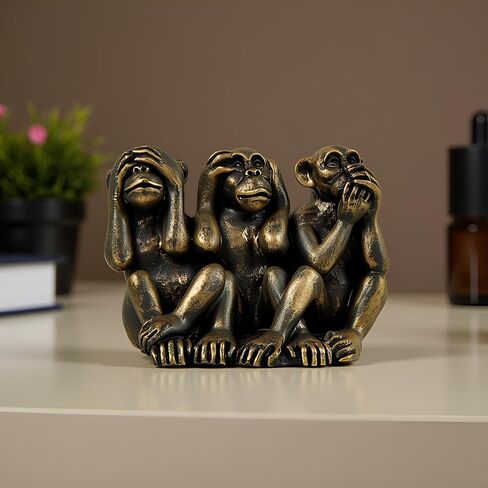 MeritMode Three Wise Monkeys Statue – See No Evil Hear No Evil Speak No Evil Decor, Antique Bronze Resin Monkey Figurines for Home Office Desk Shelf Decoration in Saudi Arabia