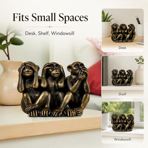 MeritMode Three Wise Monkeys Statue – See No Evil Hear No Evil Speak No Evil Decor, Antique Bronze Resin Monkey Figurines for Home Office Desk Shelf Decoration in Saudi Arabia