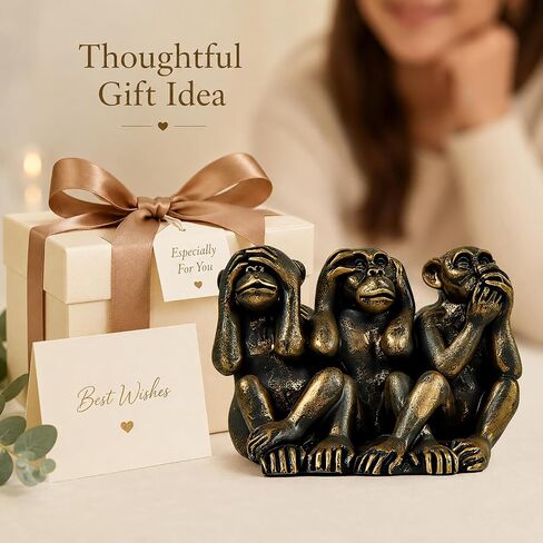 MeritMode Three Wise Monkeys Statue – See No Evil Hear No Evil Speak No Evil Decor, Antique Bronze Resin Monkey Figurines for Home Office Desk Shelf Decoration in Saudi Arabia