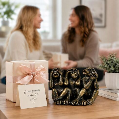 MeritMode Three Wise Monkeys Statue – See No Evil Hear No Evil Speak No Evil Decor, Antique Bronze Resin Monkey Figurines for Home Office Desk Shelf Decoration in Saudi Arabia