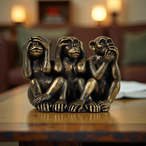 MeritMode Three Wise Monkeys Statue – See No Evil Hear No Evil Speak No Evil Decor, Antique Bronze Resin Monkey Figurines for Home Office Desk Shelf Decoration in Saudi Arabia