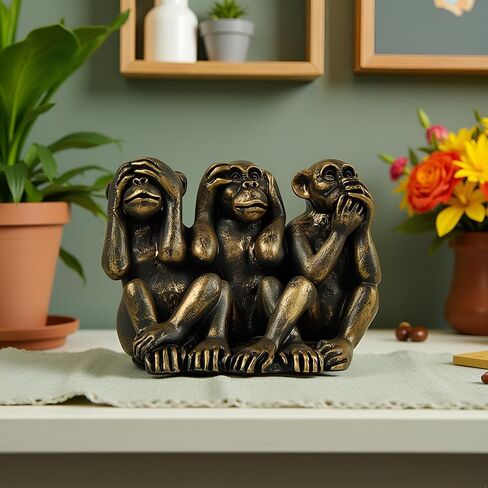 MeritMode Three Wise Monkeys Statue – See No Evil Hear No Evil Speak No Evil Decor, Antique Bronze Resin Monkey Figurines for Home Office Desk Shelf Decoration in Saudi Arabia