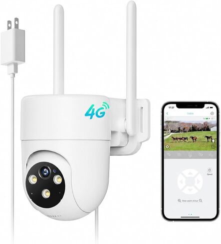 LIWAN 4G LTE Wired Cellular Security Camera Outdoor, Built in SIM Card and 32G Memory Card, Unlimited Data Plan, No WiFi Security Camera, Plug-in for 24/7 Recording, 2K Color Night Vision, 2-Way Talk in Kuwait