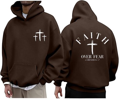 Faith Over Fear Hoodie for Men Christian Jesus Sweatshirts Religious Sayings Pullover Bible Verse Inspirational Tops in Saudi Arabia