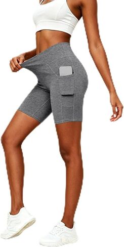 Women's Tummy Control Shorts with Pockets High Waist Workout Yoga Shorts in Saudi Arabia