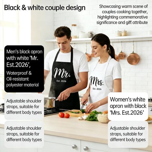 Mr Mrs Est 2026 Aprons for Couples Gifts,Funny Kitchen Gifts for Wedding, Engagement gifts for Couples, Christmas Gifts for Husband, Wife, Boyfriend, Girlfriend, Him Her-12 in Saudi Arabia