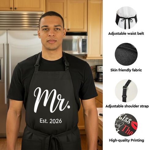 Mr Mrs Est 2026 Aprons for Couples Gifts,Funny Kitchen Gifts for Wedding, Engagement gifts for Couples, Christmas Gifts for Husband, Wife, Boyfriend, Girlfriend, Him Her-12 in Saudi Arabia