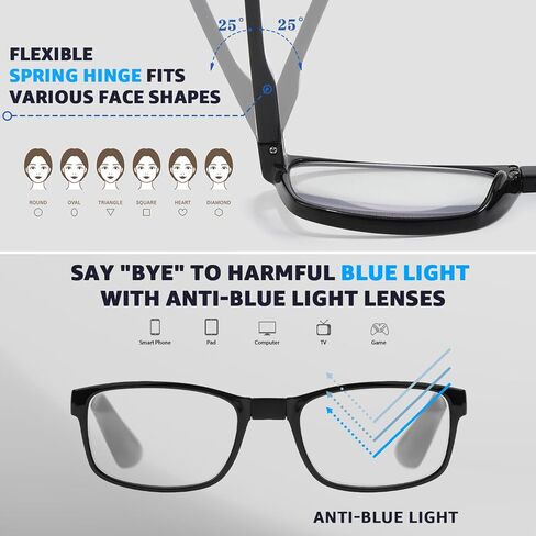 Myiaur Reading Glasses for Women Men, Blue Light Blocking Readers with Separate Left Right Eye Strength Selection in Saudi Arabia