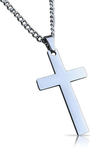 Elite Athletic Gear Cross Pendant with Chain Necklace - Silver Plated Stainless Steel - 30MM or 40MM Cross (40mm Pendant - LARGE) in Saudi Arabia