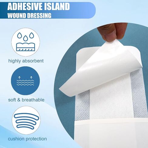 20 Pcs Adhesive Island Bandages Wound Dressing for Knee Replacement 4" x 10" Bordered Large Gauze Pad Post Surgery Hip C-Section Hysterectomy Tummy Tuck Recovery Wounds Cover Women Men Patients in Kuwait