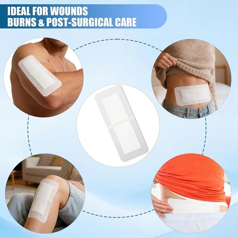 20 Pcs Adhesive Island Bandages Wound Dressing for Knee Replacement 4" x 10" Bordered Large Gauze Pad Post Surgery Hip C-Section Hysterectomy Tummy Tuck Recovery Wounds Cover Women Men Patients in Kuwait