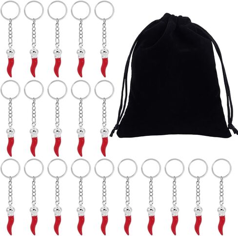 MAYJOYDIY 20 Pcs Italian Red Horn Keychain 4.1 inch Hot Red Chili Pepper Keychain Luck Charms with Platinum Keyring for Purse Backpack Handbag Ornament DIY Craft Pendants Gifts in Kuwait