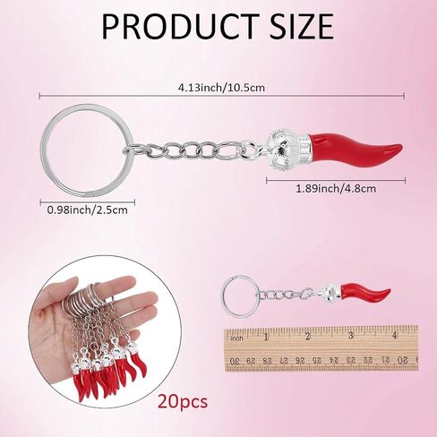 MAYJOYDIY 20 Pcs Italian Red Horn Keychain 4.1 inch Hot Red Chili Pepper Keychain Luck Charms with Platinum Keyring for Purse Backpack Handbag Ornament DIY Craft Pendants Gifts in Kuwait