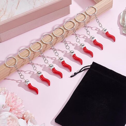 MAYJOYDIY 20 Pcs Italian Red Horn Keychain 4.1 inch Hot Red Chili Pepper Keychain Luck Charms with Platinum Keyring for Purse Backpack Handbag Ornament DIY Craft Pendants Gifts in Kuwait