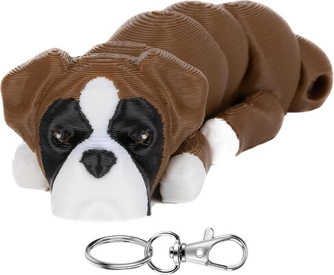 3D Printed Boxer Dog Keychain - 3D Printed Articulating Fidget Keychain - Cute Dog Gift - Metal Lobster Clasp in Kuwait
