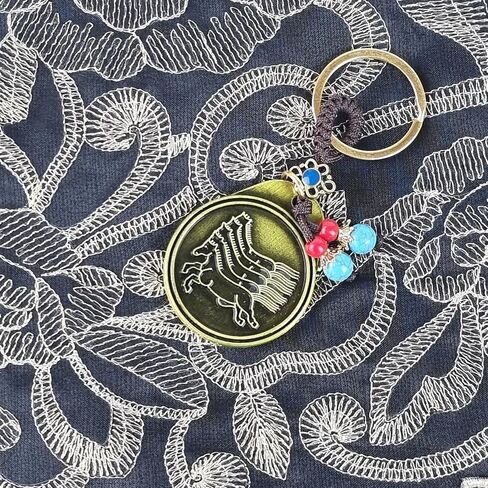 Mapae Korean Horse Badge Keychain - Traditional Joseon Official Identity Tag - Historical Keyring with Five Horses Engraving - Hanbok Accessory and Cultural Gift in Saudi Arabia