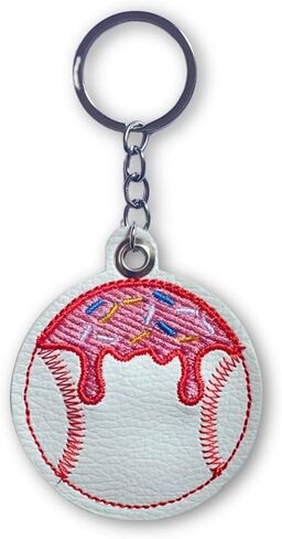 Ice Cream Baseball Keychain White PU Leather Embroidered Bag Charm, Unique Baseball Keychains for Boys Girls in Saudi Arabia