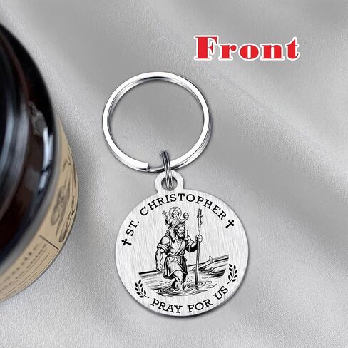 St. Christopher Gifts for Boys Mens - Saint Christopher Keychain for Travelers, Patron Saint Protection for New Drivers, Son Grandson Birthday Graduation Feast Day Presents in Saudi Arabia