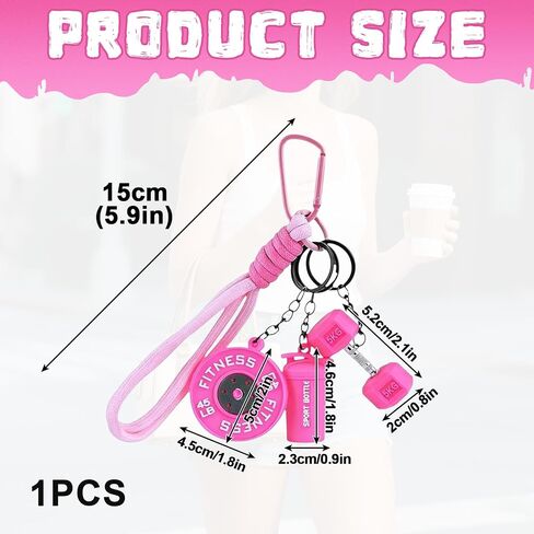 1PCS Pink Silicone Dumbbell Keychain & Fitness Keychain with Barbell Plate, Barbell Keychains Gym Bag Charms for Fitness Lovers in Saudi Arabia