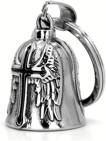 Fashion Cross Guardian Angel Wings Bell Motorcycle Bell Keychain Men's Biker Exorcist Amulet Jewelry Accessories in Kuwait