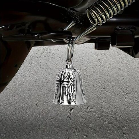 Fashion Cross Guardian Angel Wings Bell Motorcycle Bell Keychain Men's Biker Exorcist Amulet Jewelry Accessories in Kuwait