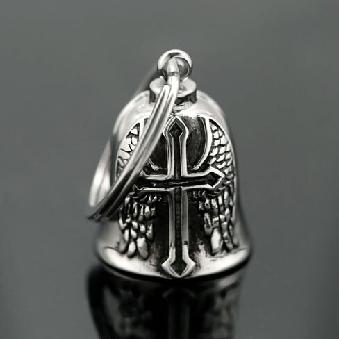 Fashion Cross Guardian Angel Wings Bell Motorcycle Bell Keychain Men's Biker Exorcist Amulet Jewelry Accessories in Kuwait