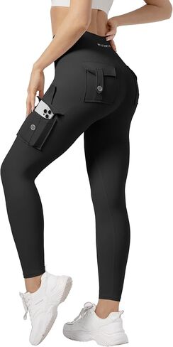 Athletic Cargo Leggings with Pockets for Women High Waisted Tummy Control Leggings Workout Running Yoga Pants in Kuwait