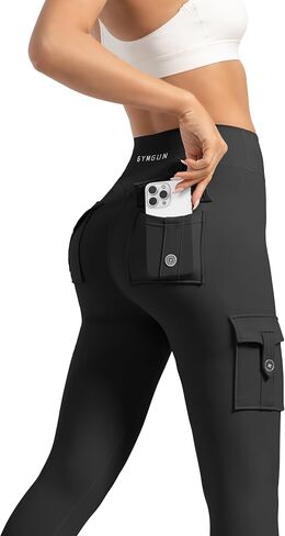 Athletic Cargo Leggings with Pockets for Women High Waisted Tummy Control Leggings Workout Running Yoga Pants in Kuwait