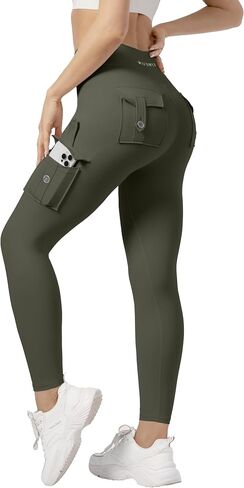 Athletic Cargo Leggings with Pockets for Women High Waisted Tummy Control Leggings Workout Running Yoga Pants in Kuwait