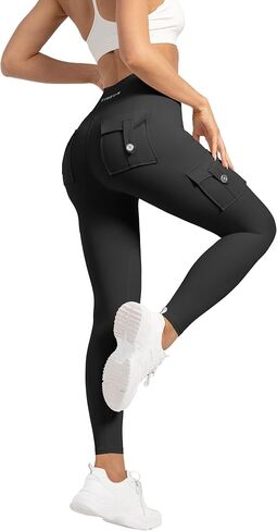 Athletic Cargo Leggings with Pockets for Women High Waisted Tummy Control Leggings Workout Running Yoga Pants in Kuwait