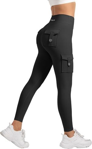 Athletic Cargo Leggings with Pockets for Women High Waisted Tummy Control Leggings Workout Running Yoga Pants in Kuwait