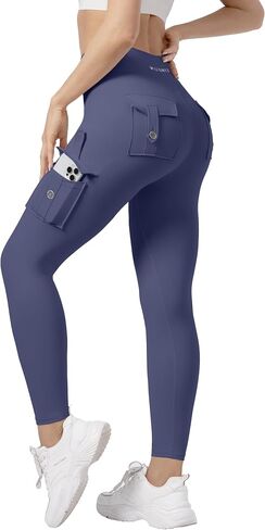 Athletic Cargo Leggings with Pockets for Women High Waisted Tummy Control Leggings Workout Running Yoga Pants in Kuwait